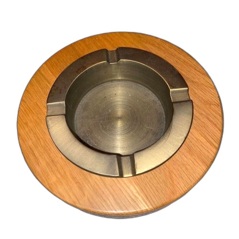 MCM Brass, Wood, & Leather Ashtray vintage mid century